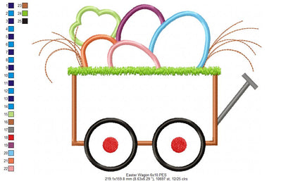 Easter Eggs and Carrot in Wagon - Applique
