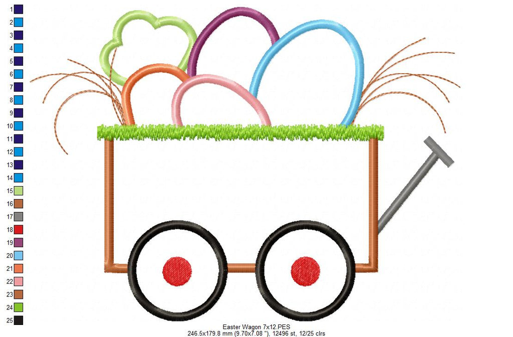 Easter Eggs and Carrot in Wagon - Applique