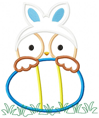 Cute Easter Owl with Bunny Ears - Appliqué - Machine Embroidery Design