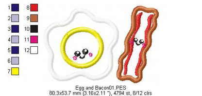 Cute Egg and Bacon - Applique - Machine Embroidery Design