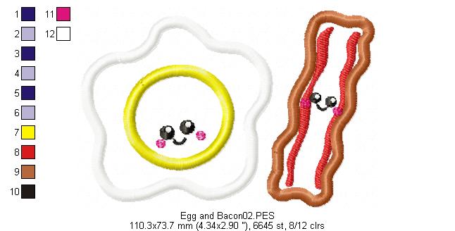 Cute Egg and Bacon - Applique - Machine Embroidery Design