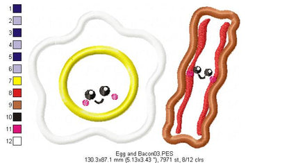 Cute Egg and Bacon - Applique - Machine Embroidery Design