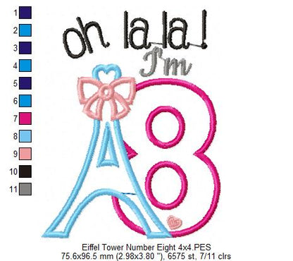 Oh La La! I'm Eight Eiffel Tower - Applique