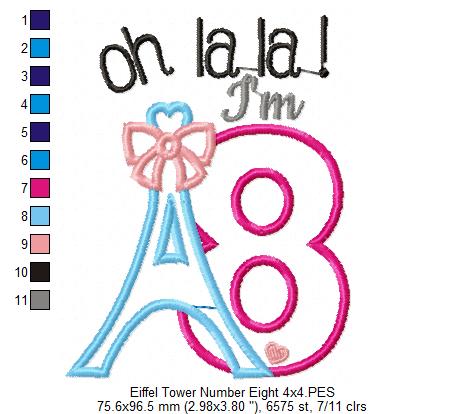 Oh La La! I'm Eight Eiffel Tower - Applique