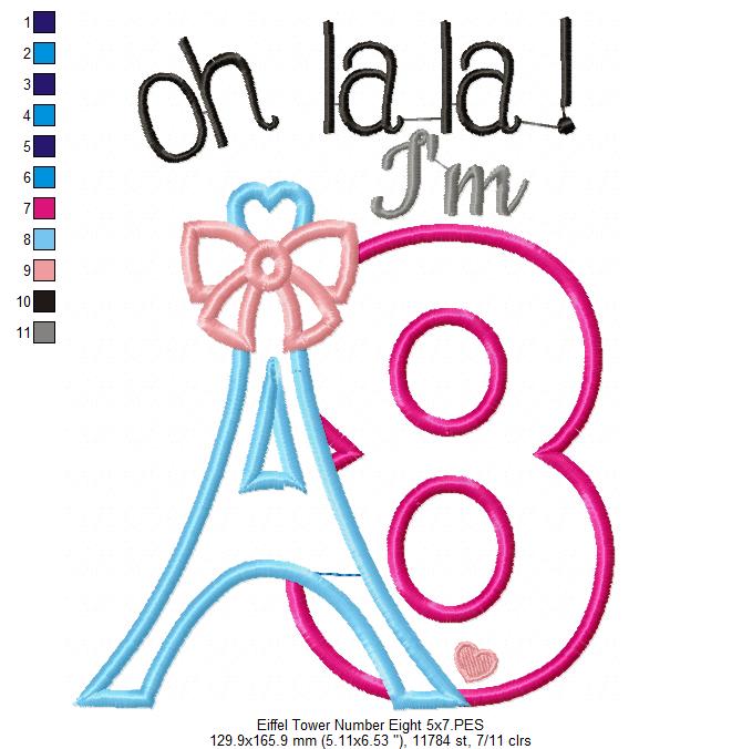 Oh La La! I'm Eight Eiffel Tower - Applique