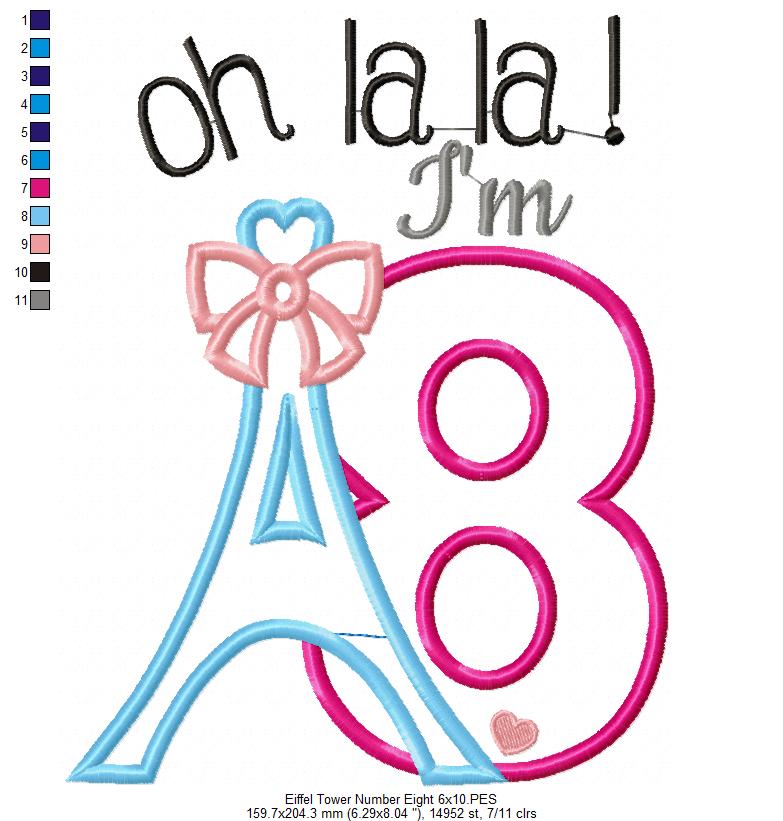 Oh La La! I'm Eight Eiffel Tower - Applique