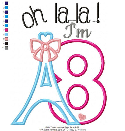 Oh La La! I'm Eight Eiffel Tower - Applique