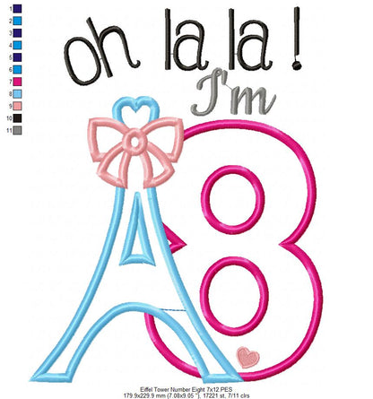 Oh La La! I'm Eight Eiffel Tower - Applique