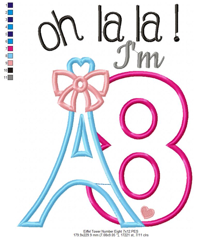 Oh La La! I'm Eight Eiffel Tower - Applique