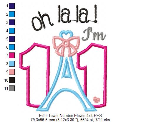 Oh La La! I'm Eleven Eiffel Tower 11th Birthday - Applique