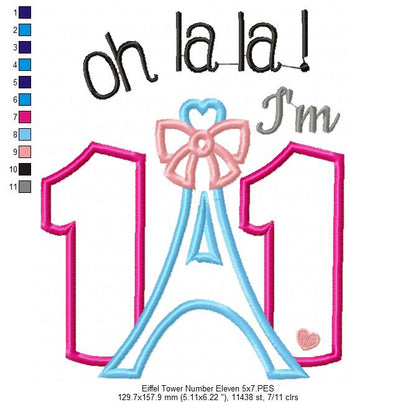 Oh La La! I'm Eleven Eiffel Tower 11th Birthday - Applique
