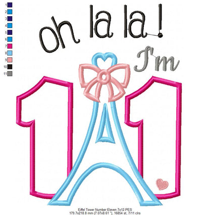 Oh La La! I'm Eleven Eiffel Tower 11th Birthday - Applique