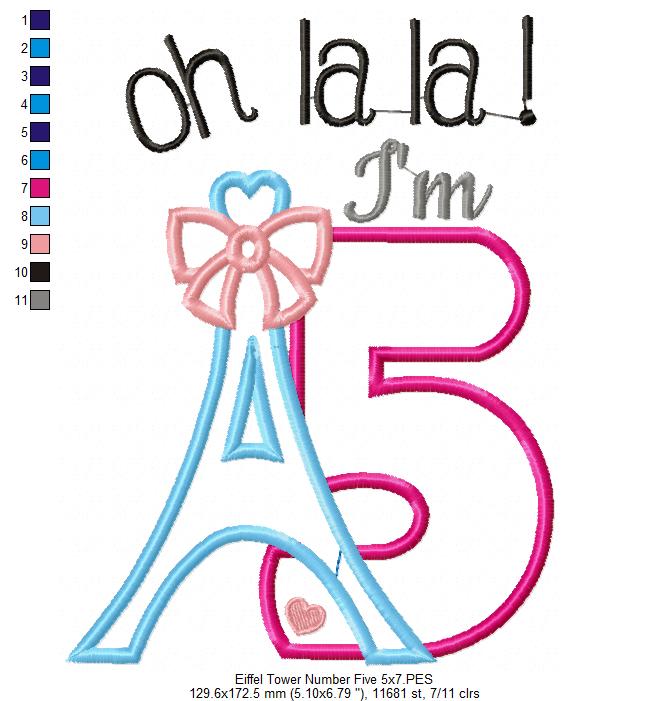 Oh La La! I'm Five Eiffel Tower 5th Birthday - Applique