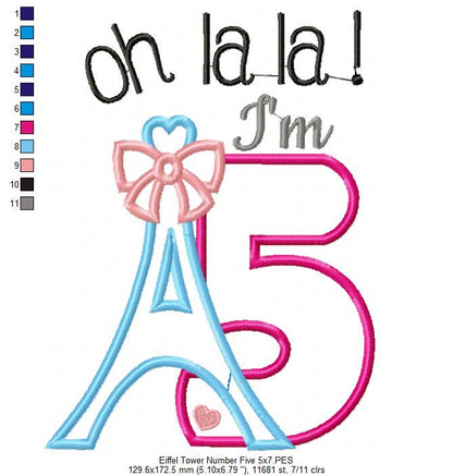 Oh La La! I'm Five Eiffel Tower 5th Birthday - Applique