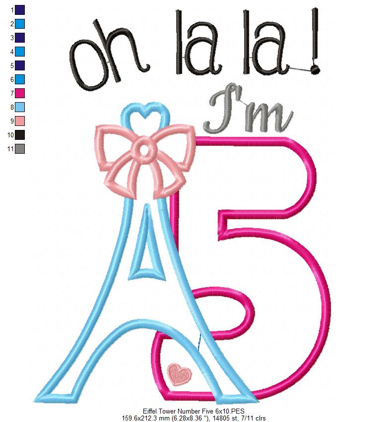 Oh La La! I'm Five Eiffel Tower 5th Birthday - Applique
