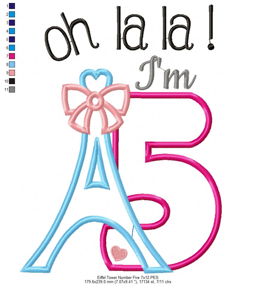 Oh La La! I'm Five Eiffel Tower 5th Birthday - Applique