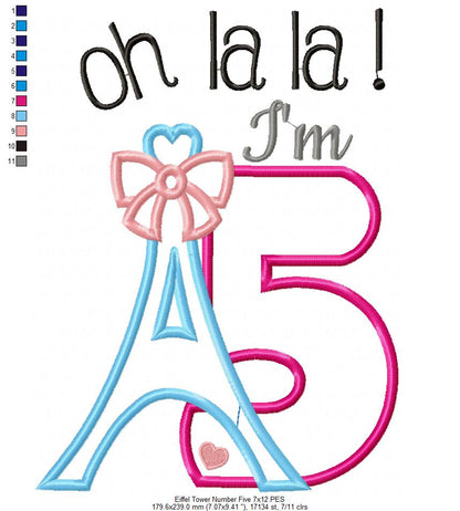 Oh La La! I'm Five Eiffel Tower 5th Birthday - Applique