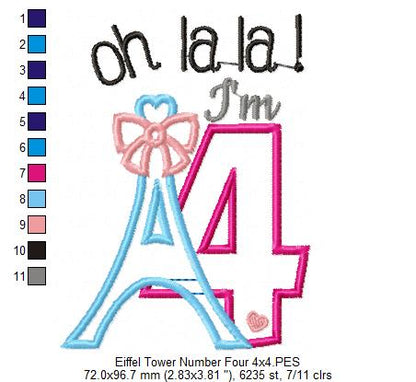 Oh La La! I'm Four Eiffel Tower 4th Birthday - Applique