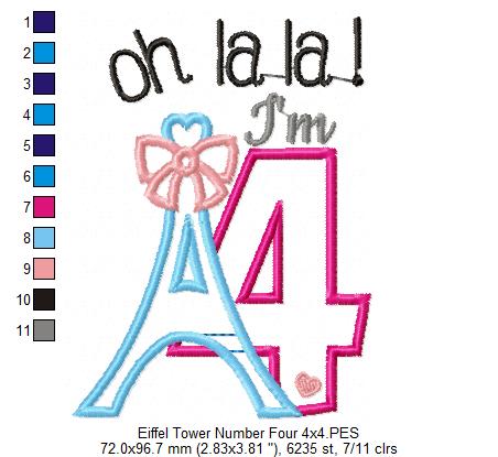 Oh La La! I'm Four Eiffel Tower 4th Birthday - Applique