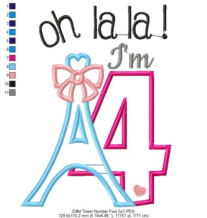 Oh La La! I'm Four Eiffel Tower 4th Birthday - Applique