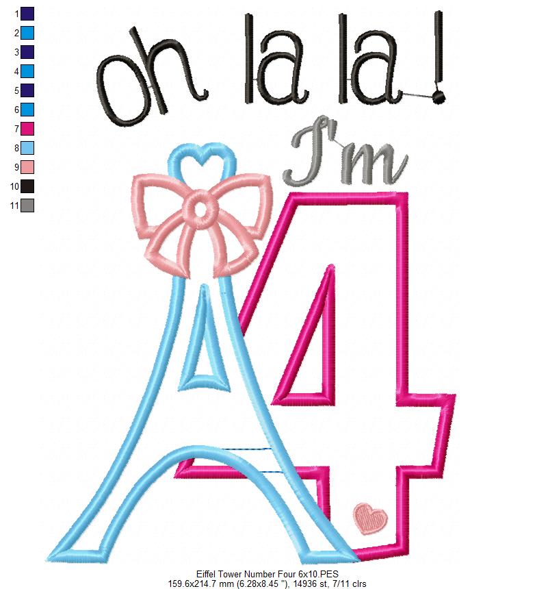 Oh La La! I'm Four Eiffel Tower 4th Birthday - Applique