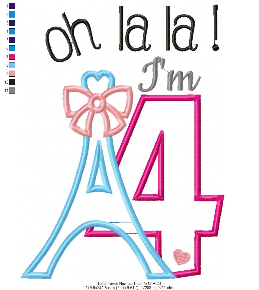 Oh La La! I'm Four Eiffel Tower 4th Birthday - Applique