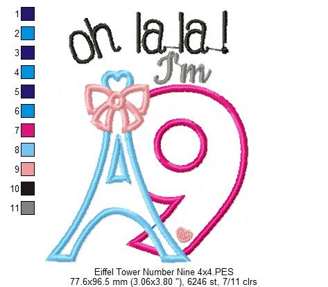 Oh La La! I'm Nine Eiffel Tower 9th Birthday - Applique
