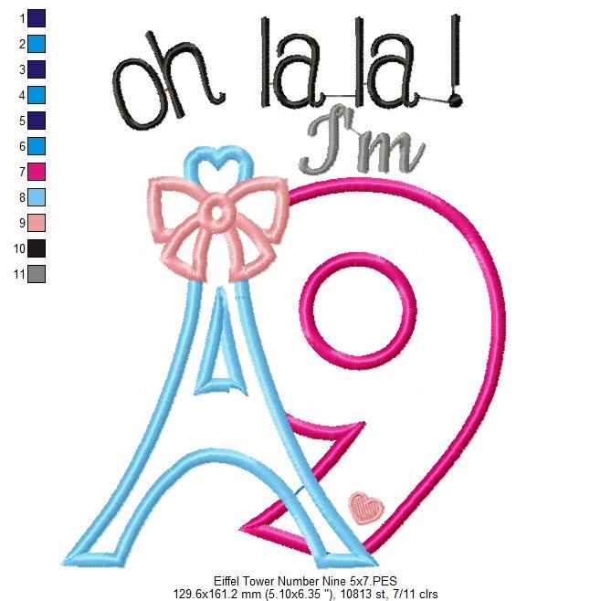 Oh La La! I'm Nine Eiffel Tower 9th Birthday - Applique