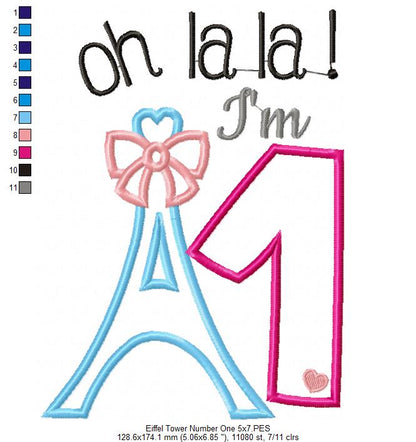 Oh La La! I'm One Eiffel Tower 1st Birthday - Applique