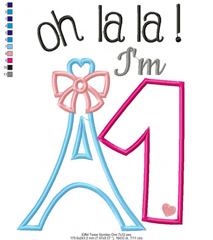 Oh La La! I'm One Eiffel Tower 1st Birthday - Applique