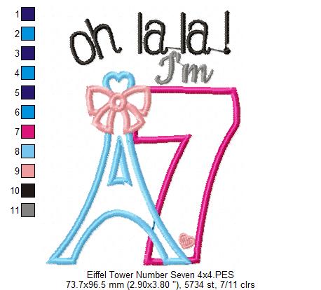 Oh La La! I'm Seven Eiffel Tower 7th Birthday - Applique
