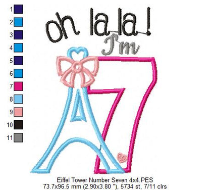 Oh La La! I'm Seven Eiffel Tower 7th Birthday - Applique