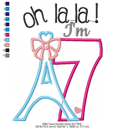 Oh La La! I'm Seven Eiffel Tower 7th Birthday - Applique