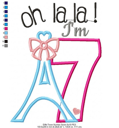 Oh La La! I'm Seven Eiffel Tower 7th Birthday - Applique