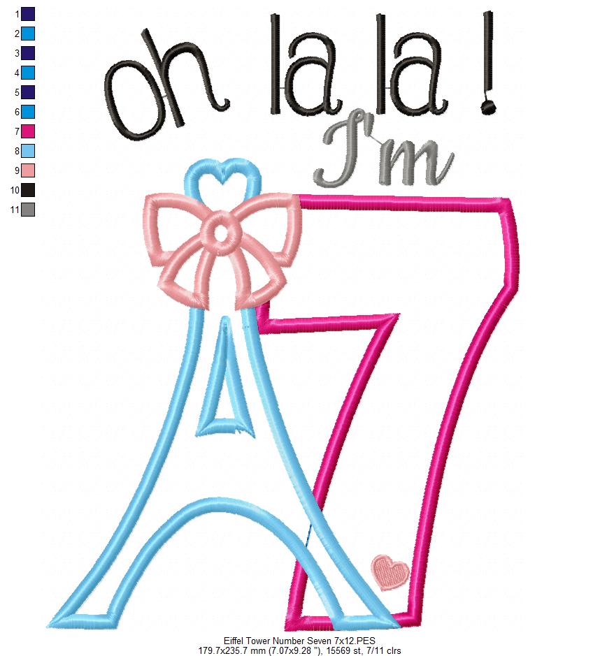 Oh La La! I'm Seven Eiffel Tower 7th Birthday - Applique
