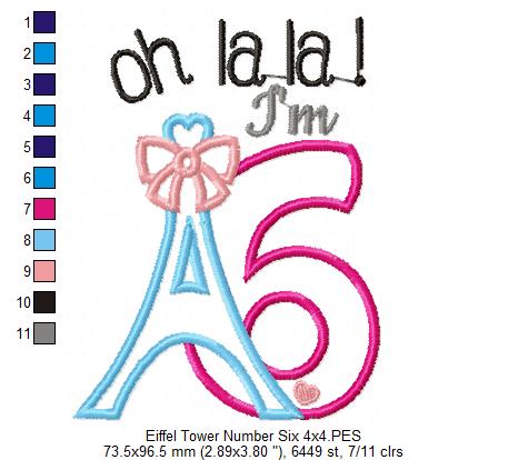 Oh La La! I'm Six Eiffel Tower 6th Birthday - Applique