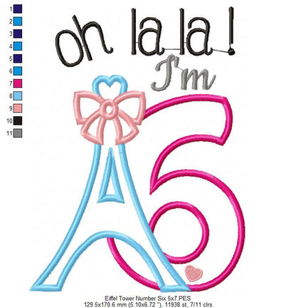Oh La La! I'm Six Eiffel Tower 6th Birthday - Applique