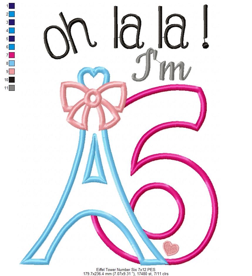 Oh La La! I'm Six Eiffel Tower 6th Birthday - Applique