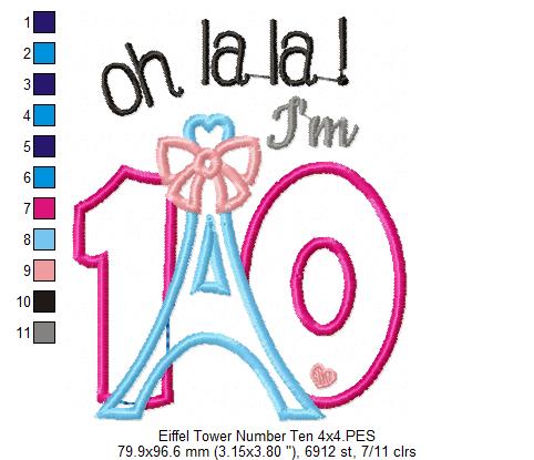 Oh La La! I'm Ten Eiffel Tower 10th Birthday - Applique