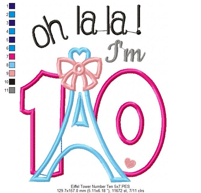 Oh La La! I'm Ten Eiffel Tower 10th Birthday - Applique