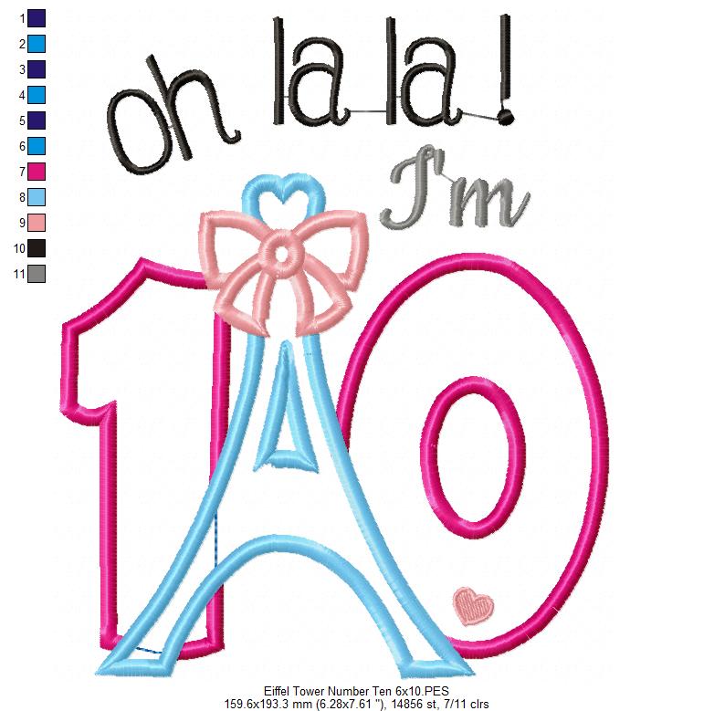Oh La La! I'm Ten Eiffel Tower 10th Birthday - Applique