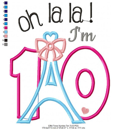 Oh La La! I'm Ten Eiffel Tower 10th Birthday - Applique
