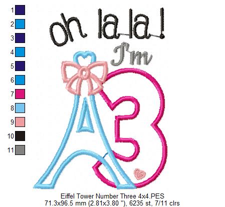 Oh La La! I'm Three Eiffel Tower 3rd Birthday - Applique