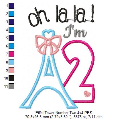 Oh La La! I'm Two Eiffel Tower 2nd Birthday - Applique