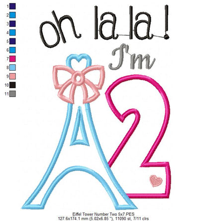 Oh La La! I'm Two Eiffel Tower 2nd Birthday - Applique