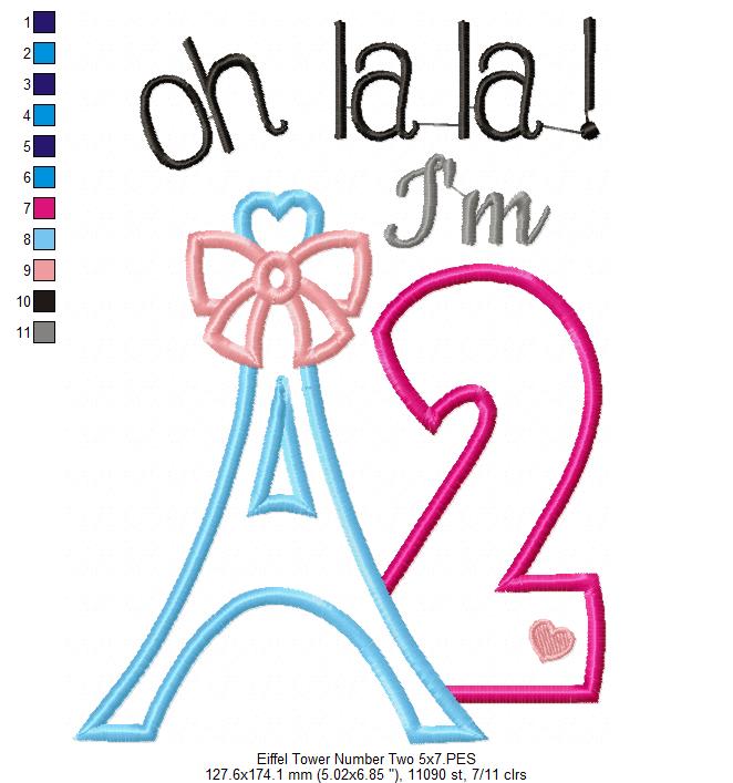 Oh La La! I'm Two Eiffel Tower 2nd Birthday - Applique