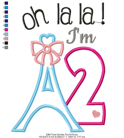 Oh La La! I'm Two Eiffel Tower 2nd Birthday - Applique
