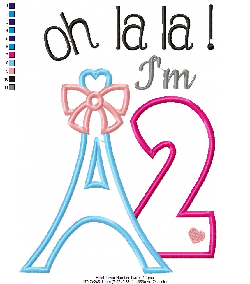 Oh La La! I'm Two Eiffel Tower 2nd Birthday - Applique