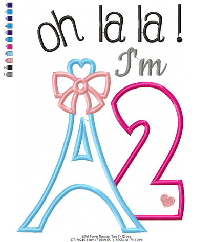 Oh La La! I'm Two Eiffel Tower 2nd Birthday - Applique