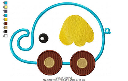 Cute Little Animals with Wheels - Applique - Set of 3 designs